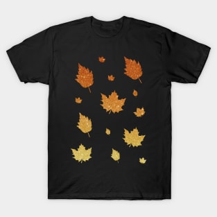 Orange Ombre Faux Glitter Autumn Fall Leaves T-Shirt